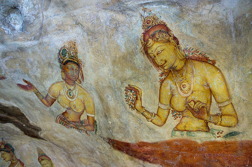 Sigiriya, Sri Lanka. Kalliomaalaus.