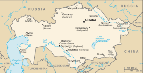 Kazakstan, kartta (CIA)
